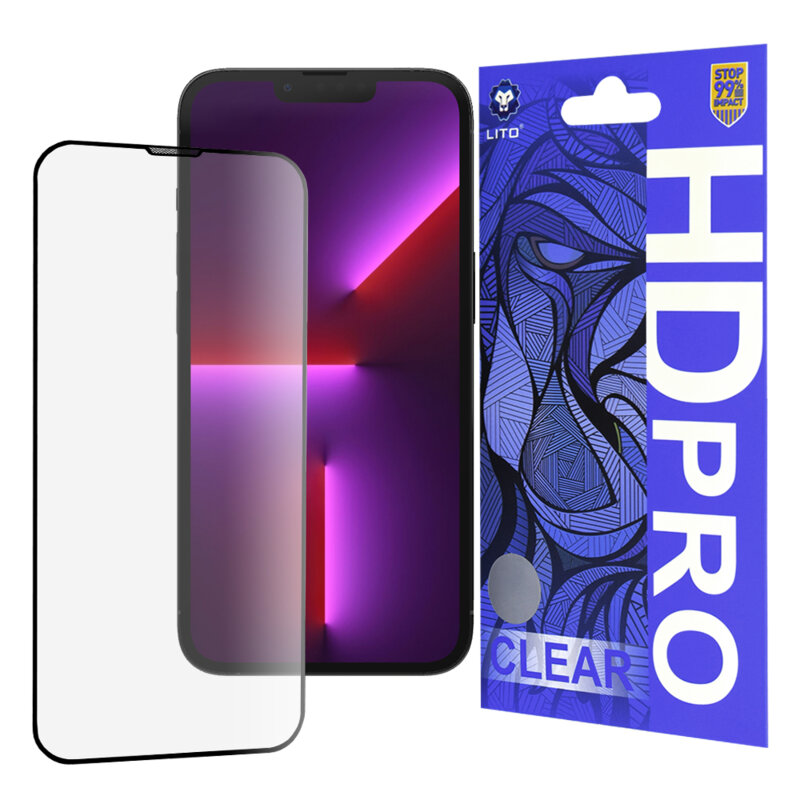 Folie sticla iPhone 13 Pro Lito HD Pro Clear, negru