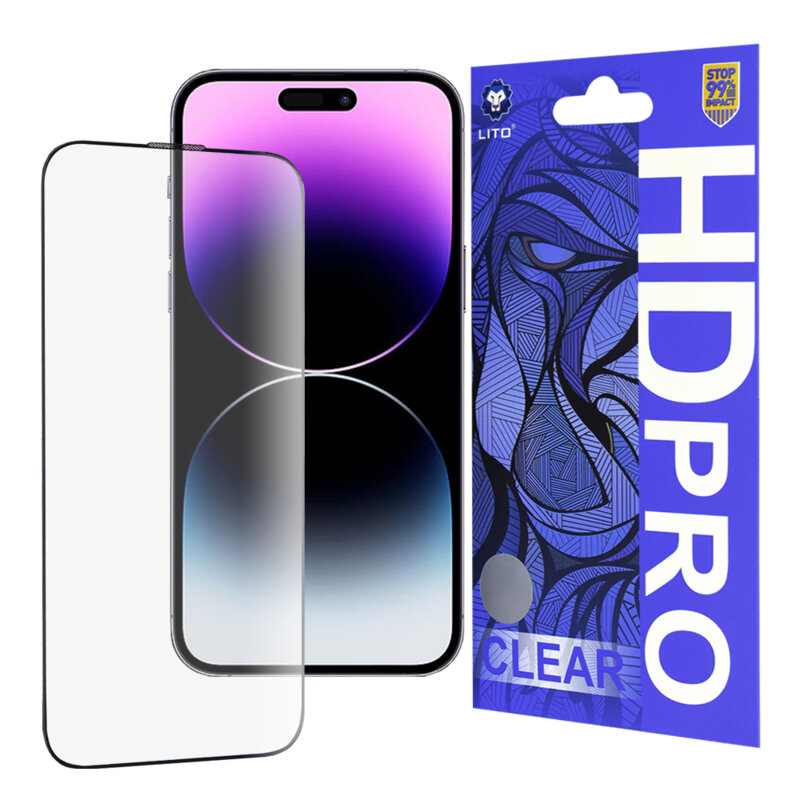 Folie sticla iPhone 14 Pro Max Lito HD Pro Clear, negru