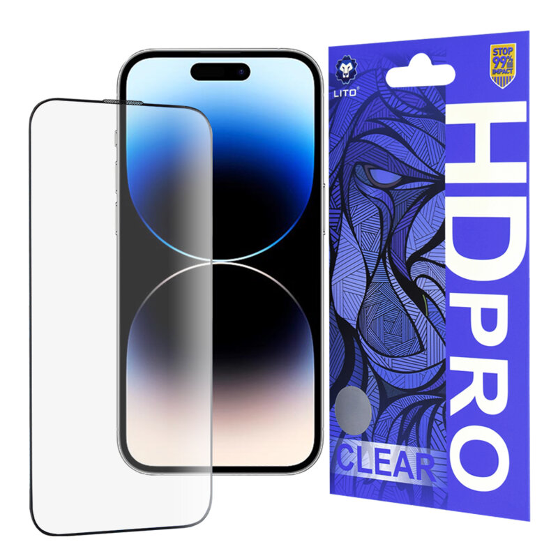 Folie sticla iPhone 14 Pro Lito HD Pro Clear, negru