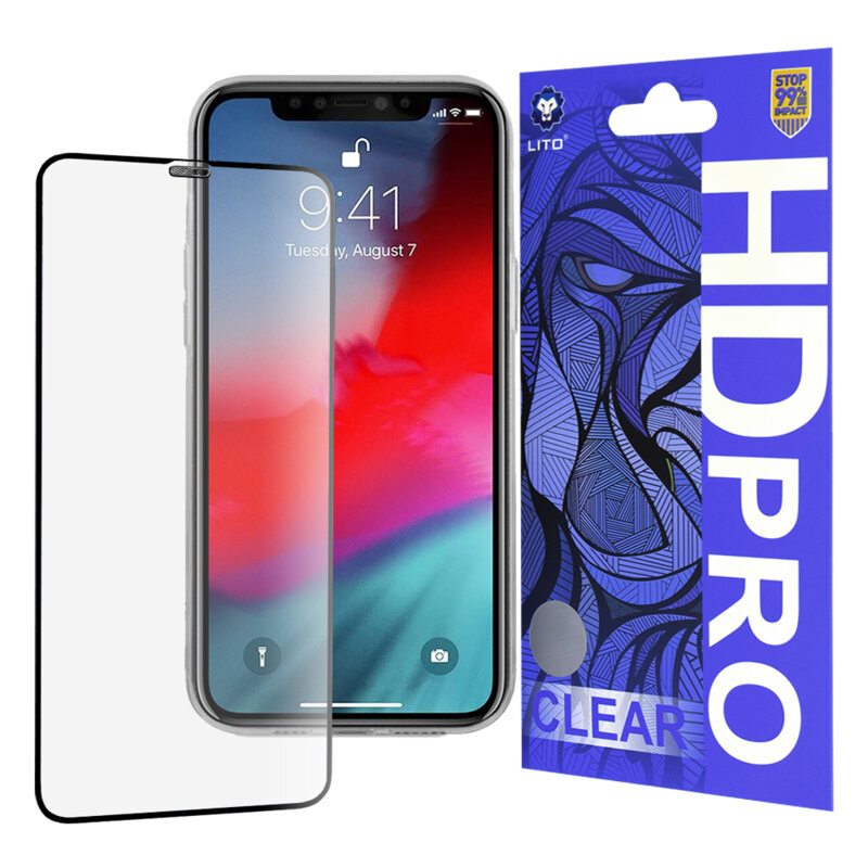 Folie sticla iPhone XS Lito HD Pro Clear, negru