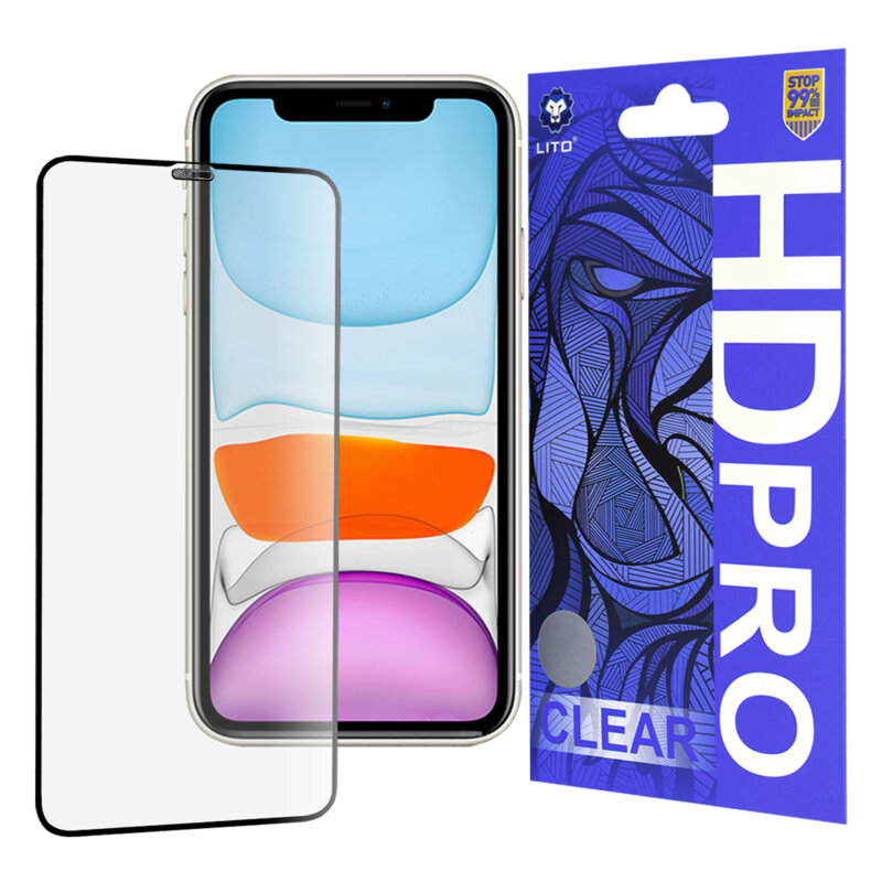 Folie sticla iPhone 11 Lito HD Pro Clear, negru