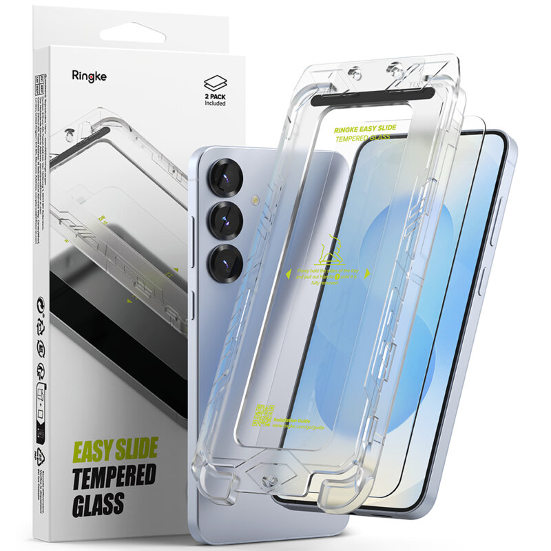 [Pachet 2x] Folie sticla Samsung Galaxy S25 Plus Ringke Easy Slide Tempered Glass, transparenta