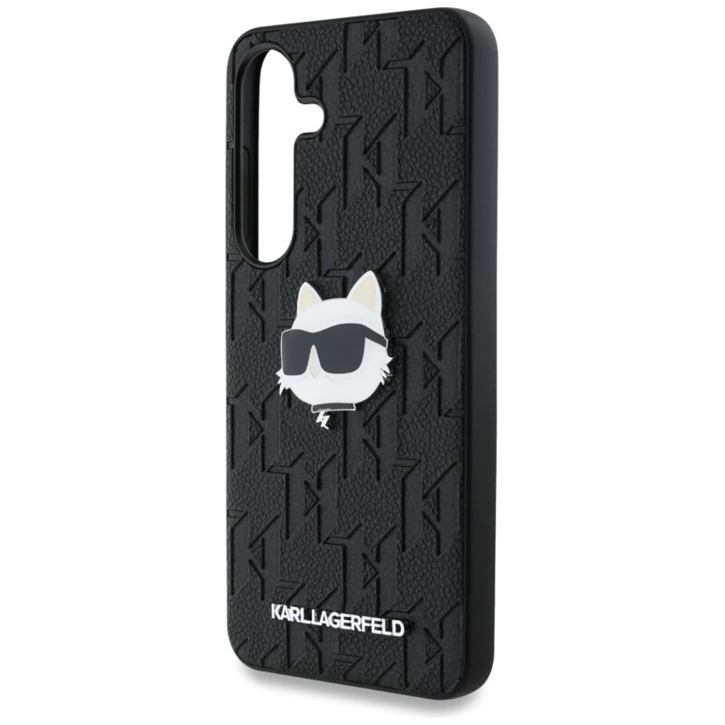 Husa Samsung Galaxy S25 Plus Karl Lagerfeld Hardcase Monogram Leather, Choupette Head Pin, KLHCS25MPGKLCHPK