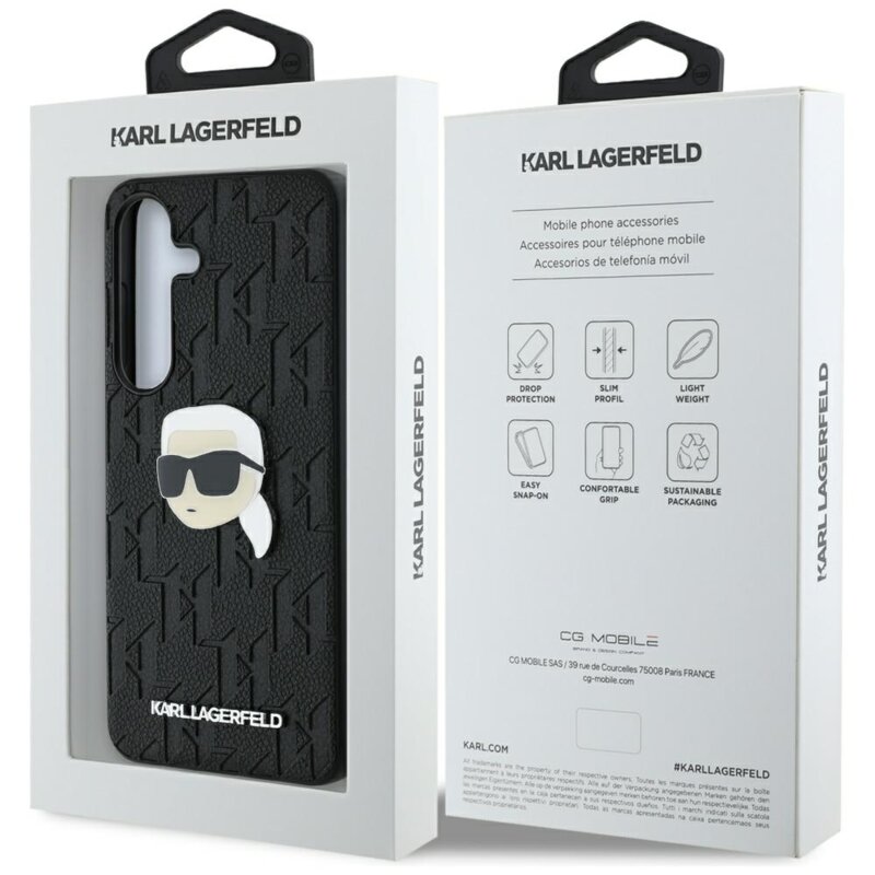 Husa Samsung Galaxy S25 Karl Lagerfeld Hardcase Monogram Leather, Karl Head Pin, KLHCS25SPGKLKIPK