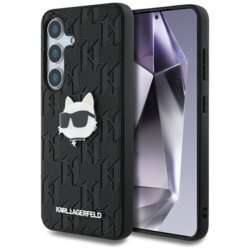 Husa Samsung Galaxy S25 Karl Lagerfeld Hardcase Monogram Leather, Choupette Head Pin, KLHCS25SPGKLCHPK