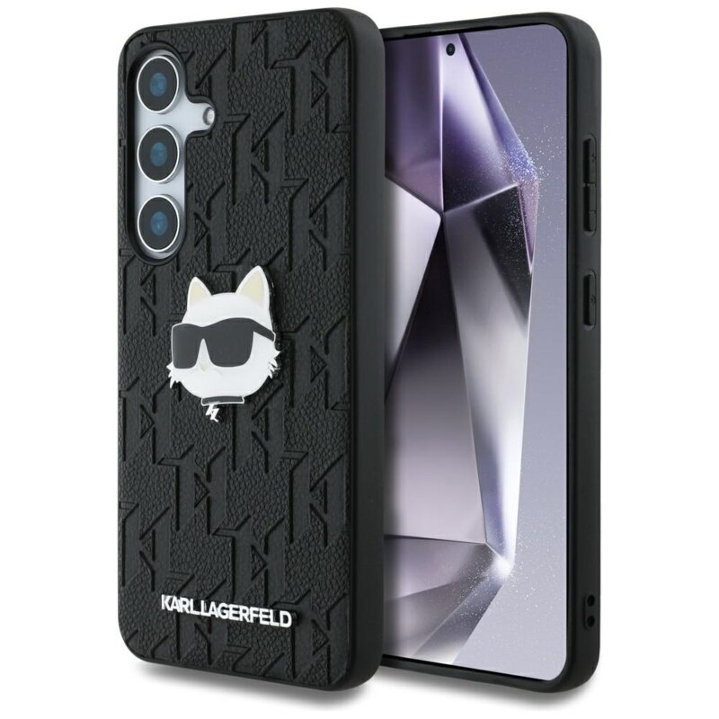 Husa Samsung Galaxy S25 Karl Lagerfeld Hardcase Monogram Leather, Choupette Head Pin, KLHCS25SPGKLCHPK