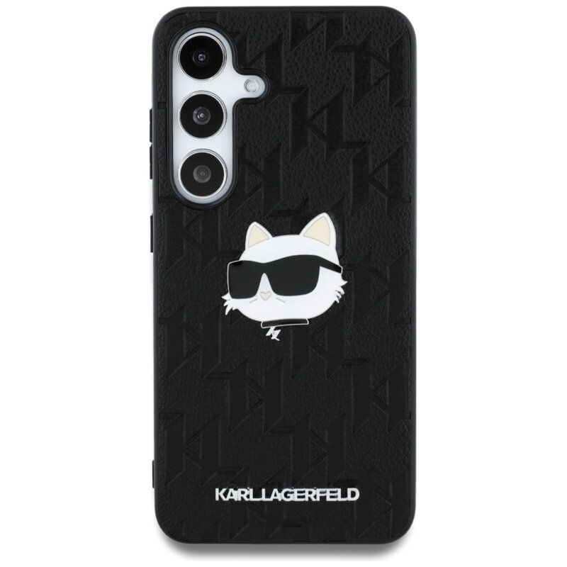 Husa Samsung Galaxy S25 Karl Lagerfeld Hardcase Monogram Leather, Choupette Head Pin, KLHCS25SPGKLCHPK
