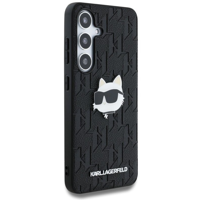 Husa Samsung Galaxy S25 Karl Lagerfeld Hardcase Monogram Leather, Choupette Head Pin, KLHCS25SPGKLCHPK