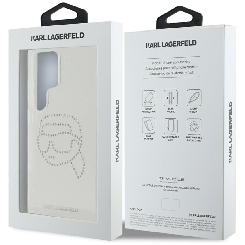 Husa Samsung Galaxy S25 Ultra Karl Lagerfeld IML Rhinestones, Karl Head, transparent, KLHCS25LHKHDCELT