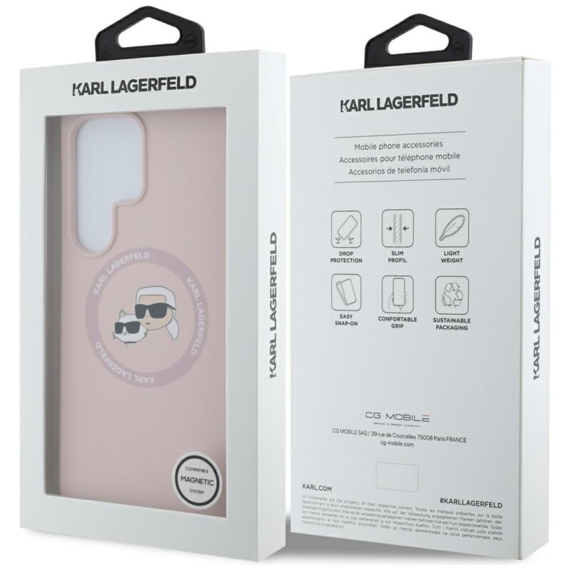 Husa Karl Lagerfeld Samsung Galaxy S25 Ultra Silicone Double Heads MagSafe, roz, KLHMS25LSKCHTCP