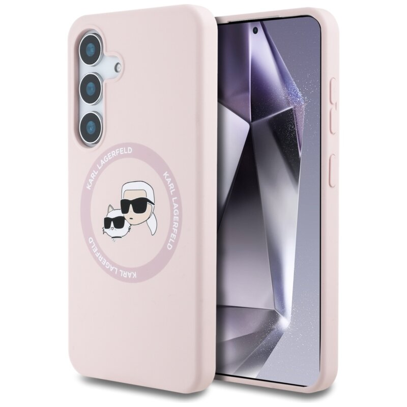 Husa Karl Lagerfeld Samsung Galaxy S25 Plus Silicone Double Heads MagSafe, roz, KLHMS25MSKCHTCP