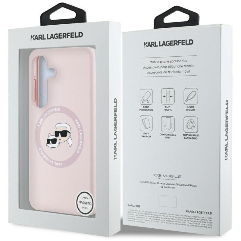 Husa Karl Lagerfeld Samsung Galaxy S25 Silicone Double Heads MagSafe, roz, KLHMS25SSKCHTCP