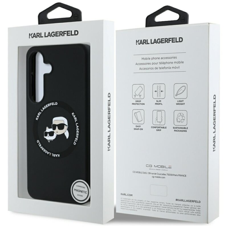 Husa Karl Lagerfeld Samsung Galaxy S25 Silicone Double Heads MagSafe, negru, KLHMS25SSKCHTCK