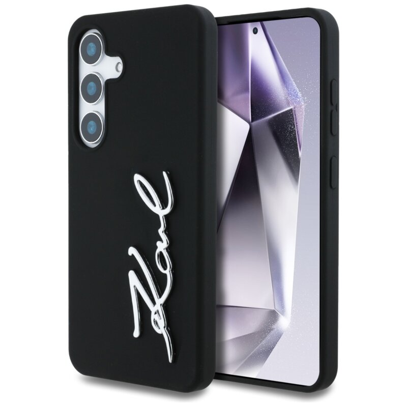Husa Karl Lagerfeld Samsung Galaxy S25 Silicone Sign Metal Logo, negru, KLHCS25SSCMSMVK