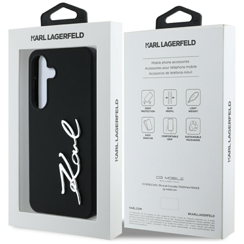 Husa Karl Lagerfeld Samsung Galaxy S25 Silicone Sign Metal Logo, negru, KLHCS25SSCMSMVK