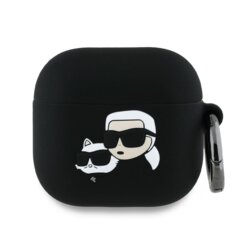 Husa Apple AirPods 4 Karl Lagerfeld Silicone Karl&Chaupette Head 3D, negru, KLA4RUNKCHK