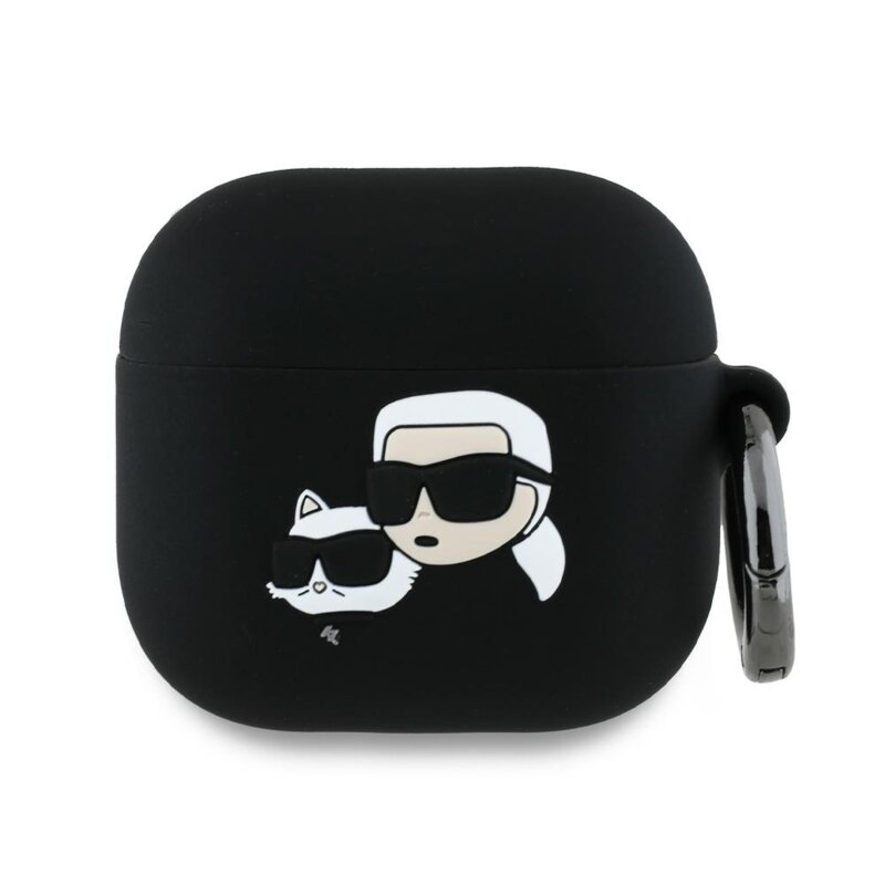 Husa Apple AirPods 4 Karl Lagerfeld Silicone Karl&Chaupette Head 3D, negru, KLA4RUNKCHK