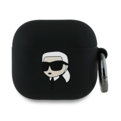 Husa Apple AirPods 4 Karl Lagerfeld Silicone Karl Head 3D, negru, KLA4RUNIKK
