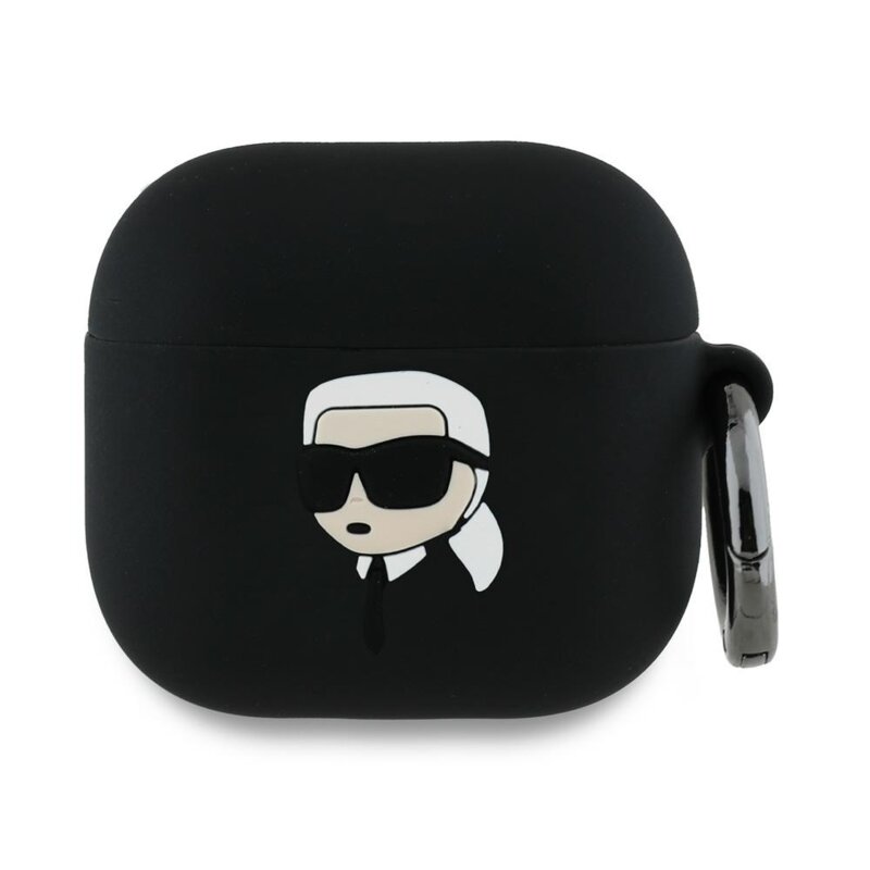 Husa Apple AirPods 4 Karl Lagerfeld Silicone Karl Head 3D, negru, KLA4RUNIKK