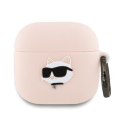 Husa Apple AirPods 4 Karl Lagerfeld Silicone Choupette Head 3D, roz, KLA4RUNCHP