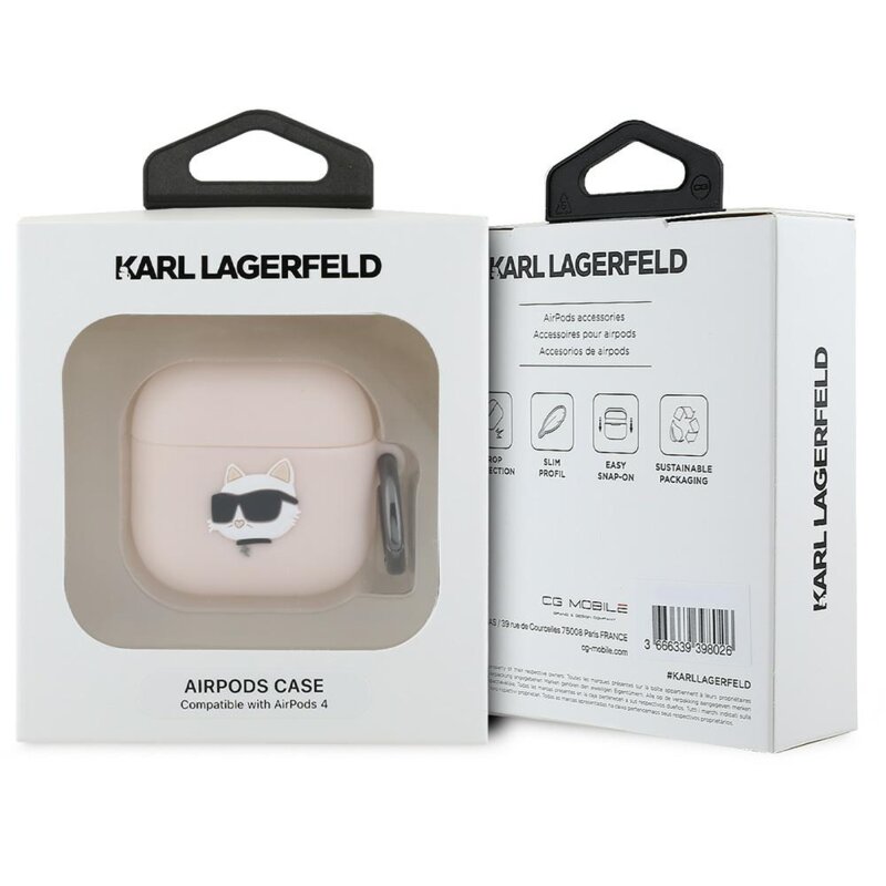 Husa Apple AirPods 4 Karl Lagerfeld Silicone Choupette Head 3D, roz, KLA4RUNCHP