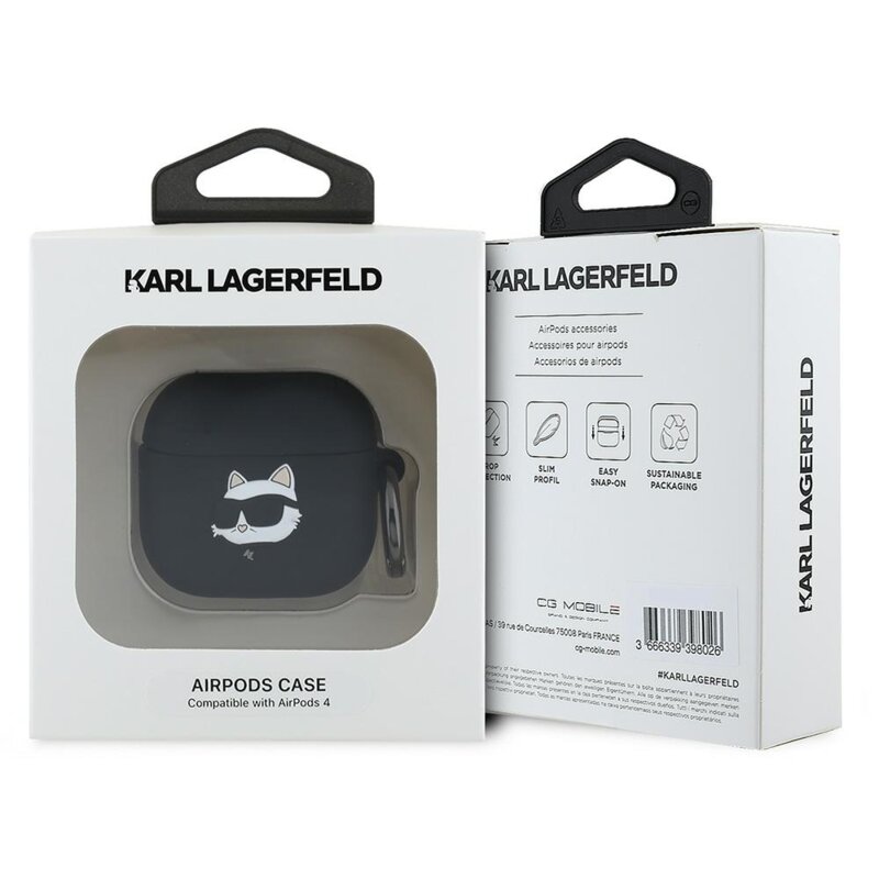 Husa Apple AirPods 4 Karl Lagerfeld Silicone Choupette Head 3D, negru, KLA4RUNCHK