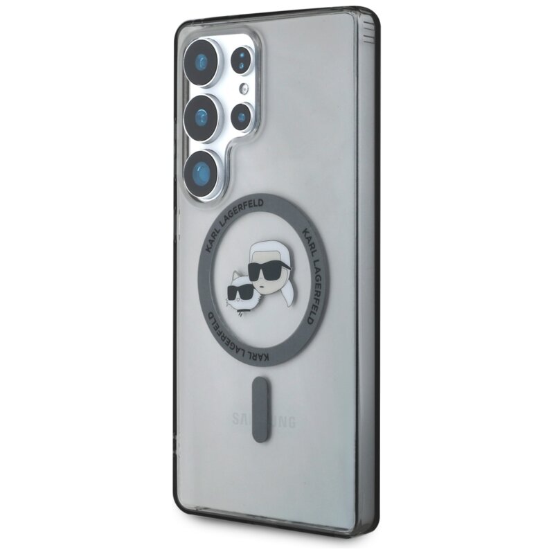 Husa Samsung Galaxy S25 Ultra Karl Lagerfeld IML MagSafe, Metal Karl&Choupette Head, KLHMS25LHLSKCK