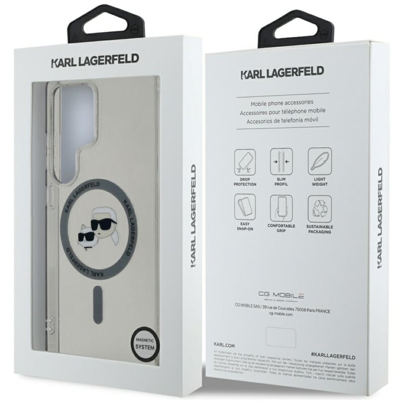 Husa Samsung Galaxy S25 Ultra Karl Lagerfeld IML MagSafe, Metal Karl&Choupette Head, KLHMS25LHLSKCK