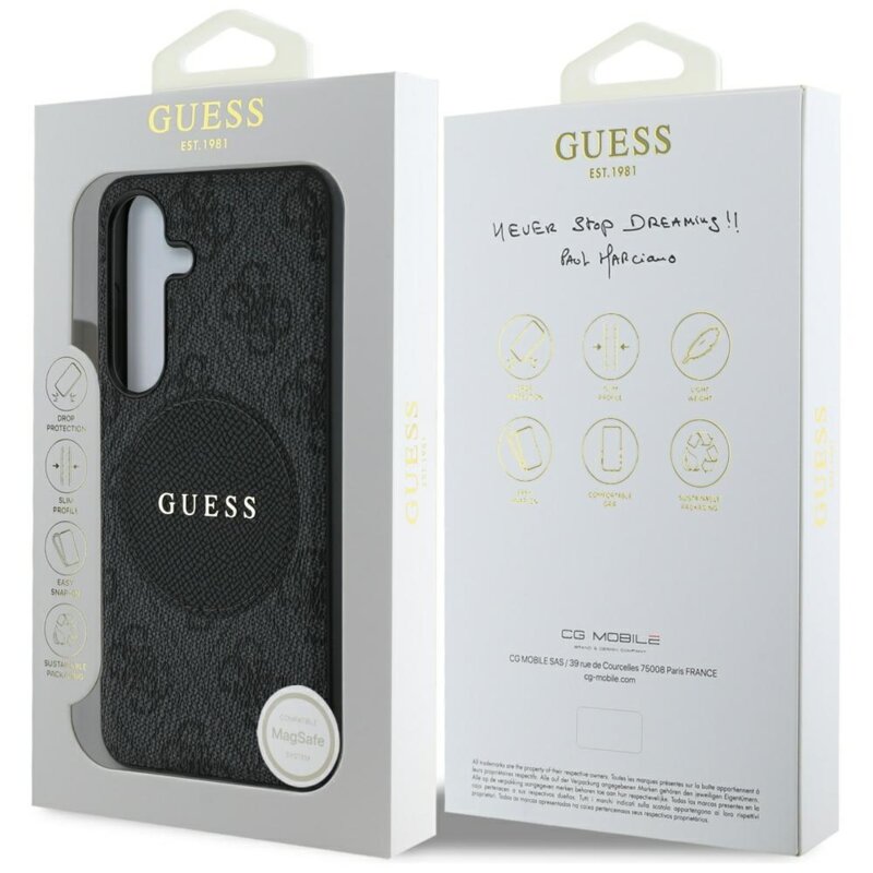 Husa Samsung Galaxy S25 Plus Guess 4G Circle Classic Logo MagSafe, negru, GUHMS25MP4PGRSGK