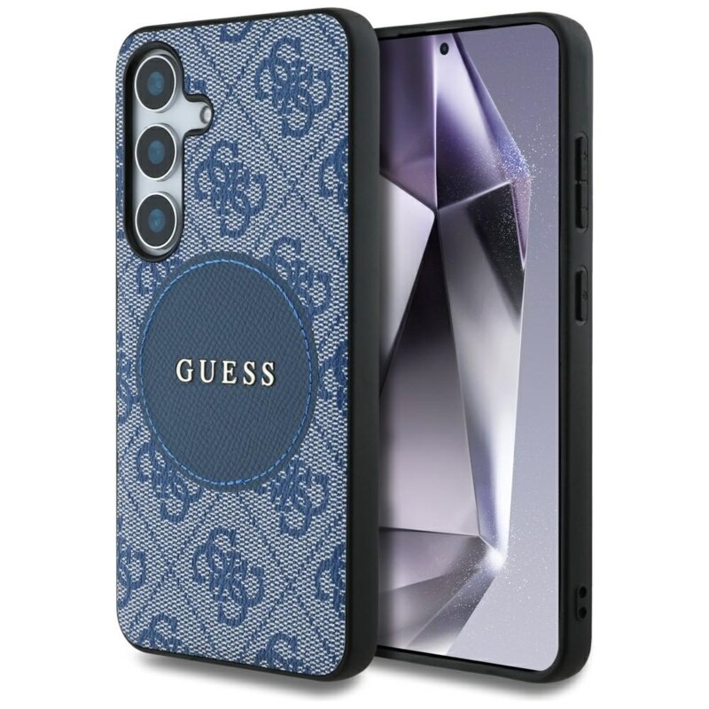 Husa Samsung Galaxy S25 Guess 4G Circle Classic Logo MagSafe, albastru, GUHMS25SP4PGRSGB