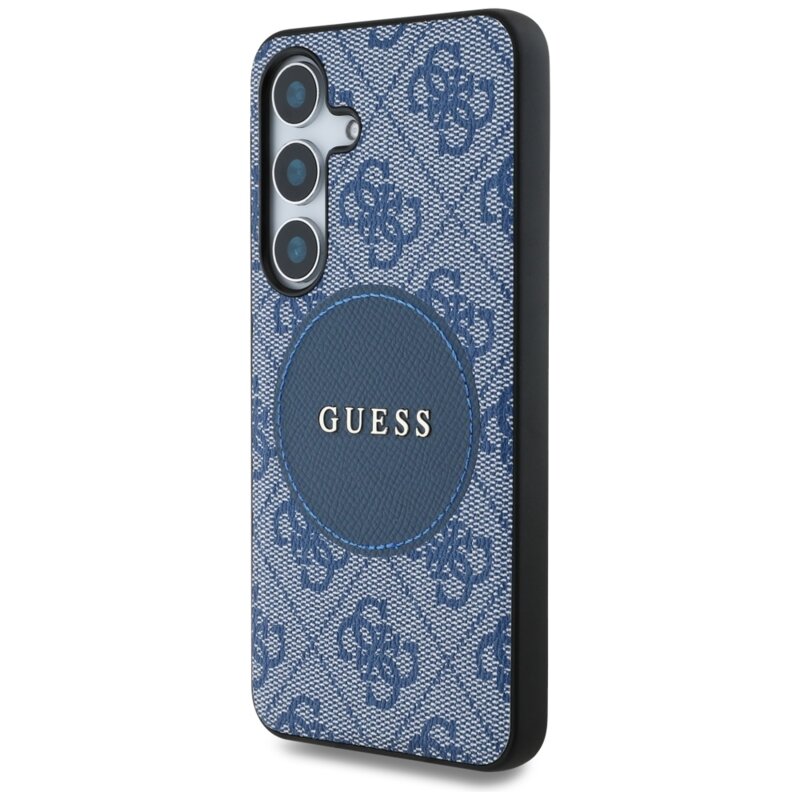 Husa Samsung Galaxy S25 Guess 4G Circle Classic Logo MagSafe, albastru, GUHMS25SP4PGRSGB