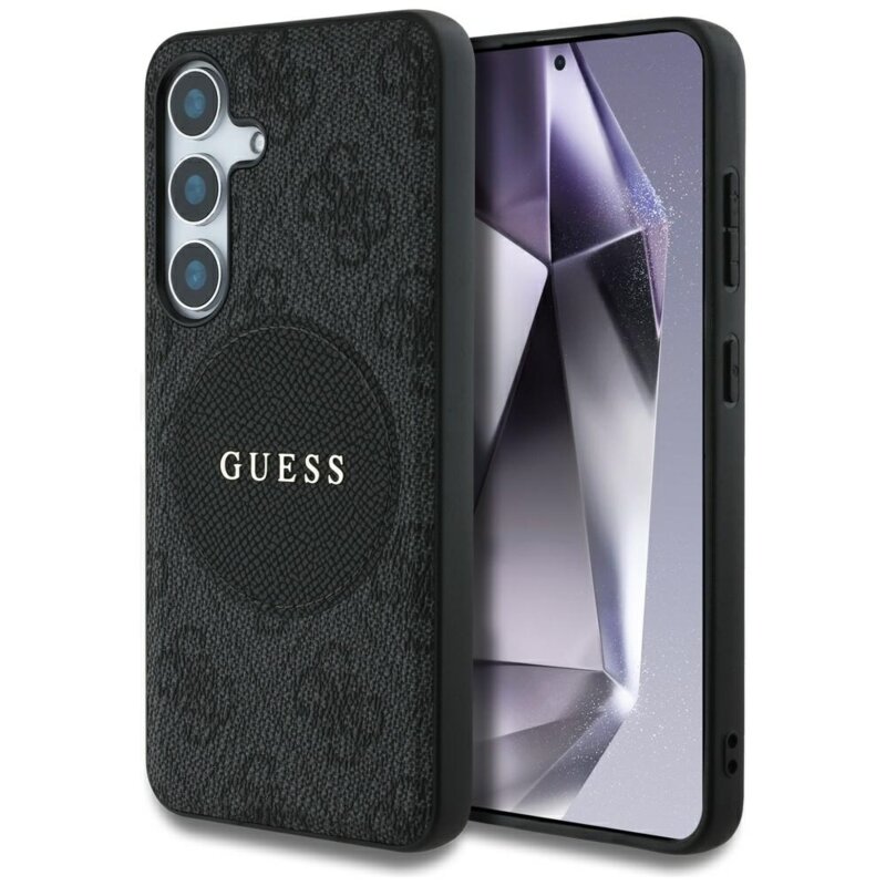 Husa Samsung Galaxy S25 Guess 4G Circle Classic Logo MagSafe, negru, GUHMS25SP4PGRSGK