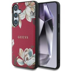 Husa Samsung Galaxy S25 Guess Grained Flowers MagSafe, fucsia, GUHMS25SPGNMPLMF