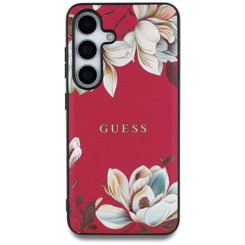 Husa Samsung Galaxy S25 Guess Grained Flowers MagSafe, fucsia, GUHMS25SPGNMPLMF