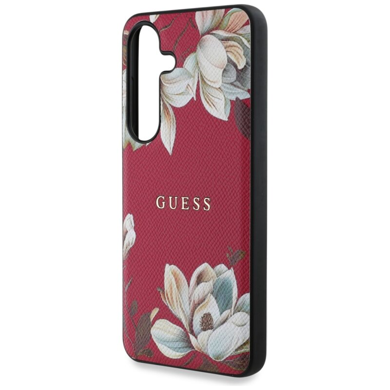 Husa Samsung Galaxy S25 Guess Grained Flowers MagSafe, fucsia, GUHMS25SPGNMPLMF