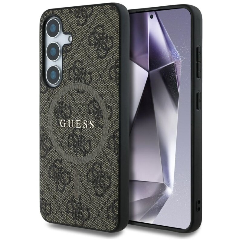 Husa Samsung Galaxy S25 Guess 4G Ring Classic Logo MagSafe, maro, GUHMS25SG4GFRW
