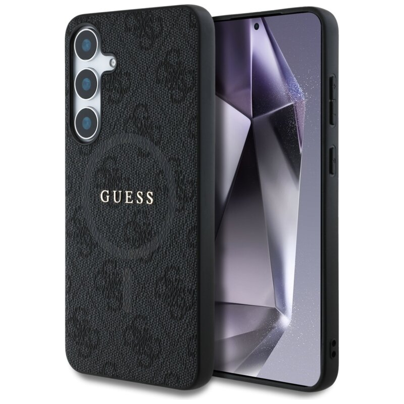 Husa Samsung Galaxy S25 Guess 4G Ring Classic Logo MagSafe, negru, GUHMS25SG4GFRK
