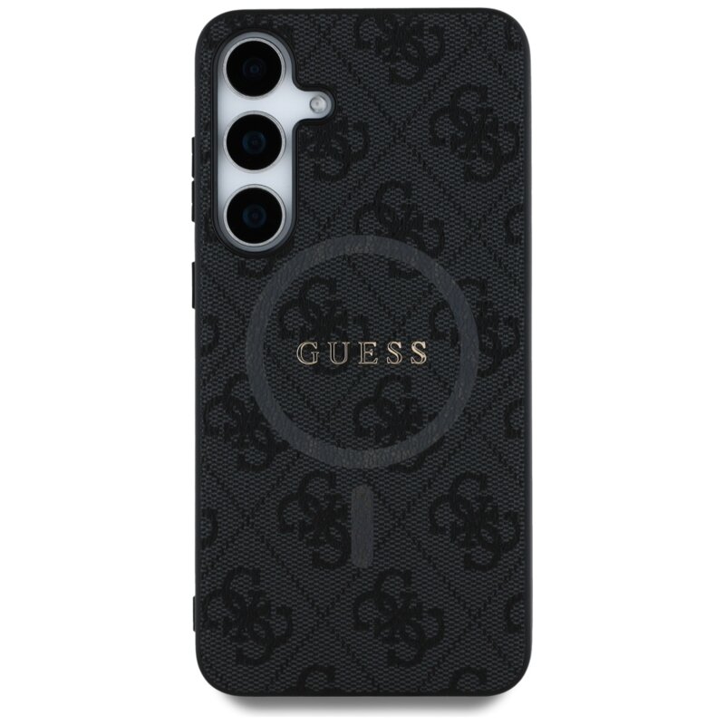 Husa Samsung Galaxy S25 Guess 4G Ring Classic Logo MagSafe, negru, GUHMS25SG4GFRK