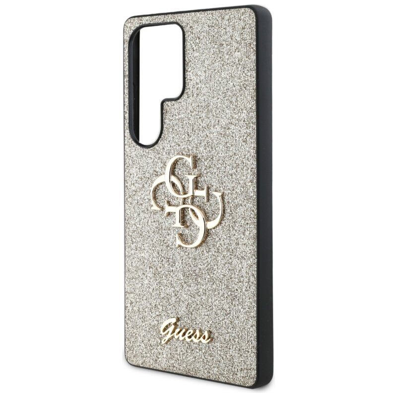 Husa Guess Glitter Script Big 4G Logo Samsung Galaxy S25 Ultra cu sclipici, auriu, GUHCS25LHG4SGD