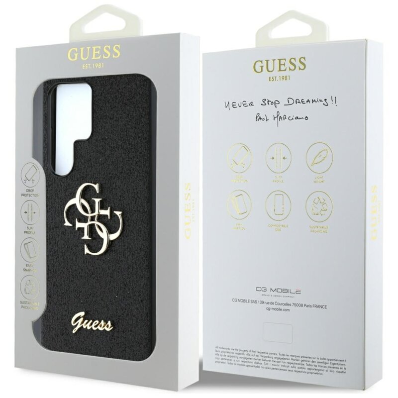 Husa Guess Glitter Script Big 4G Logo Samsung Galaxy S25 Ultra, negru, GUHCS25LHG4SGK