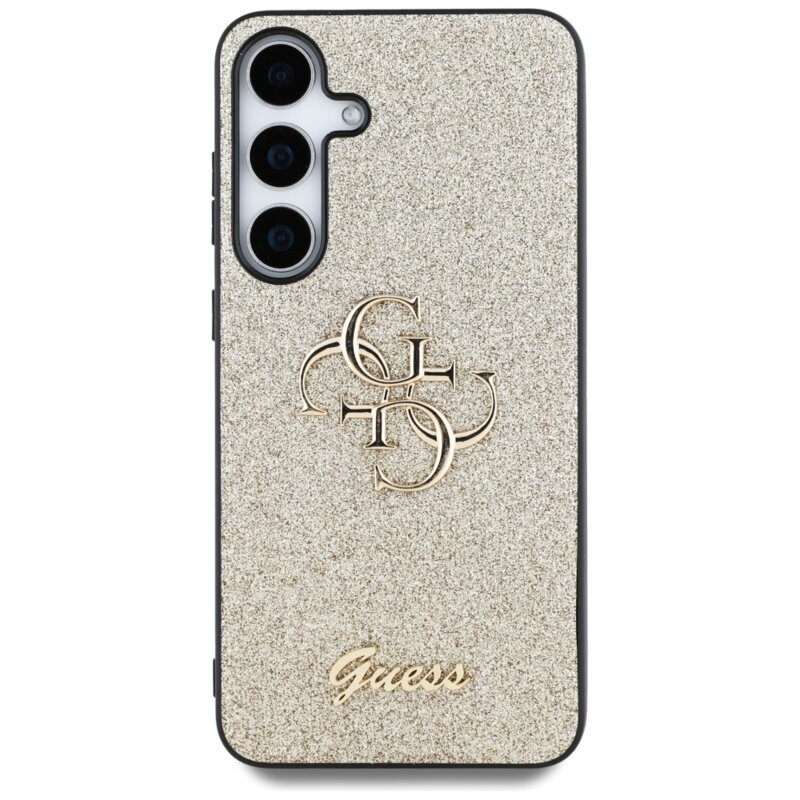 Husa Guess Glitter Script Big 4G Logo Samsung Galaxy S25 Plus cu sclipici, auriu, GUHCS25MHG4SGD