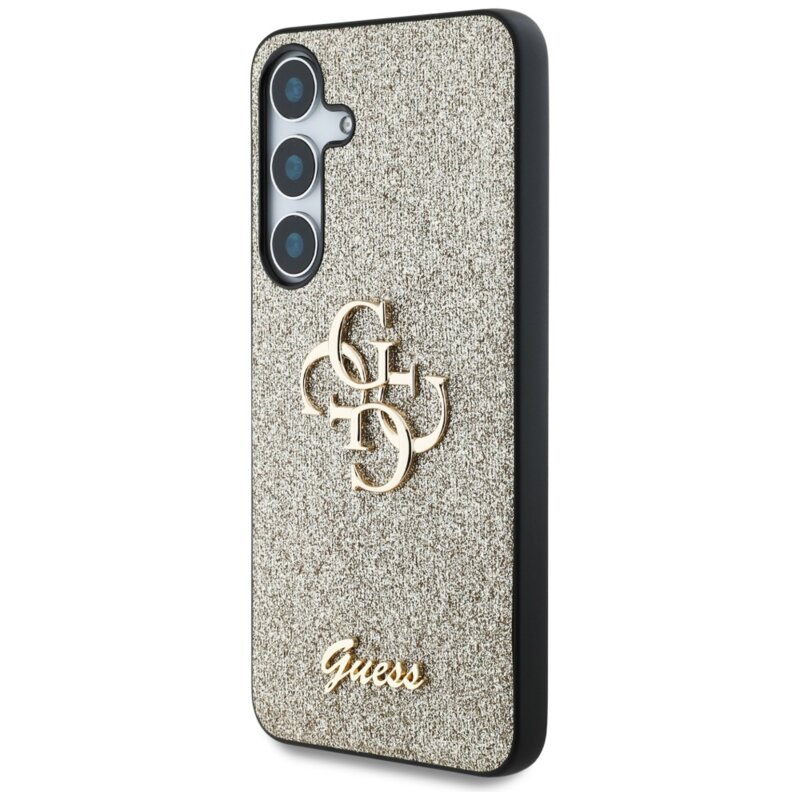 Husa Guess Glitter Script Big 4G Logo Samsung Galaxy S25 Plus cu sclipici, auriu, GUHCS25MHG4SGD