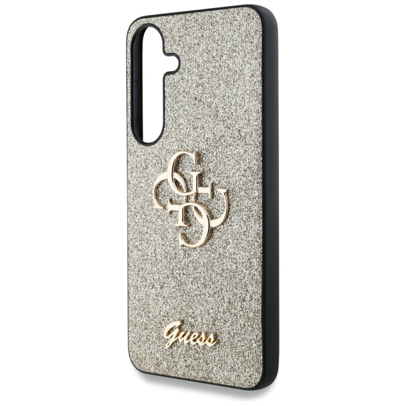 Husa Guess Glitter Script Big 4G Logo Samsung Galaxy S25 cu sclipici, auriu, GUHCS25SHG4SGD