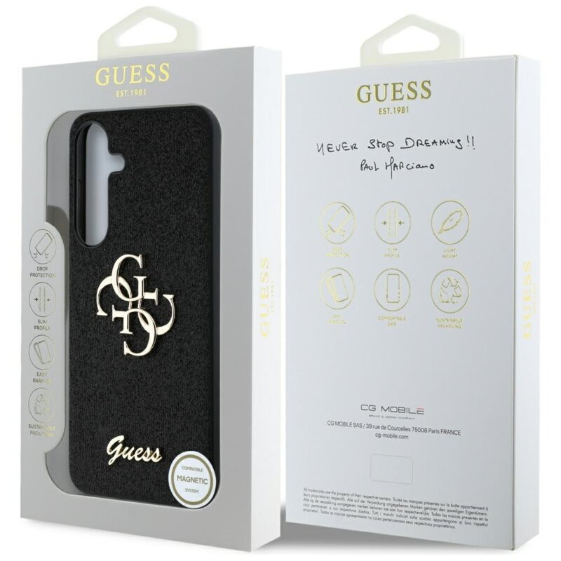 Husa Guess Glitter Script Big 4G Logo Samsung Galaxy S25, negru, GUHCS25SHG4SGK