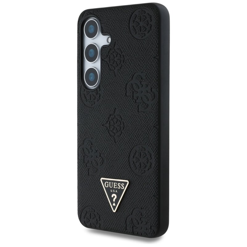 Husa Samsung Galaxy S25 Guess Peony Grained Hot Stamp Triangle Logo MagSafe, negru, GUHMS25SPGBTMK