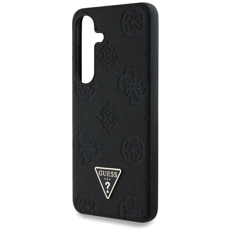 Husa Samsung Galaxy S25 Guess Peony Grained Hot Stamp Triangle Logo MagSafe, negru, GUHMS25SPGBTMK