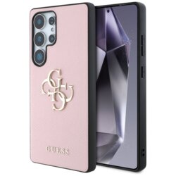 Husa originala Guess Samsung Galaxy S25 Ultra Hardcase 4G Grained Big and Classic Logo, roz, GUHCS25LPGT4MBP