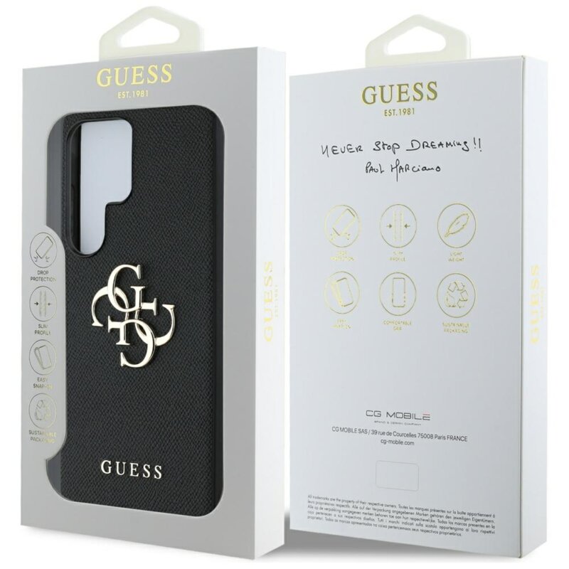 Husa originala Guess Samsung Galaxy S25 Ultra Hardcase 4G Grained Big and Classic Logo, negru, GUHCS25LPGT4MBK
