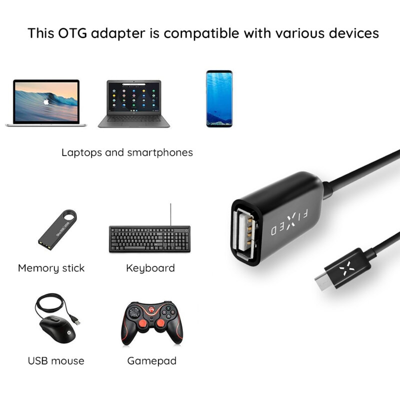 Adaptor OTG tip C la USB 2.0, Fixed, negru, 20cm, FIXA-CTOA-BK