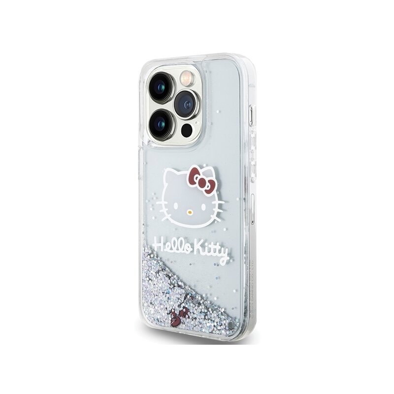 Husa Hello Kitty iPhone 13 Pro Max Hardcase Liquid Glitter Charms Kitty Head, HKHCP13XLIKHET, argintiu
